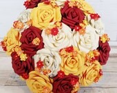 Paper Flower wedding bouquet rose origami blossom autum autuminal fall orange bordeaux red yellow orange honey ivory white theme bridal