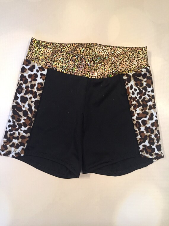 Leopard Print and Gold Spandex Shorts / Cheer Shorts / Girls