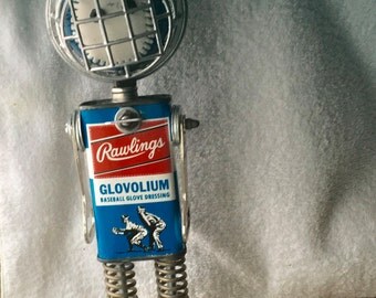 Baseball Bot Vintage Found Object Robot Sculpture Assemblage Mixed Media