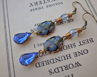 Blue Morning Glory Earrings ~ Vintage Glass ~ Long Earrings ~ Light Blue ~ Vintage Style ~ by LadyofTheLakeJewels