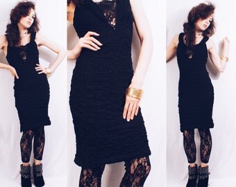 12.50 SALE Vintage 90s Black Mini Bodycon Party Dress