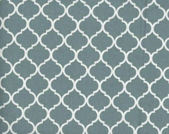 Mini Quatrefoil Fabric White on Slate Blue 100% Cotton