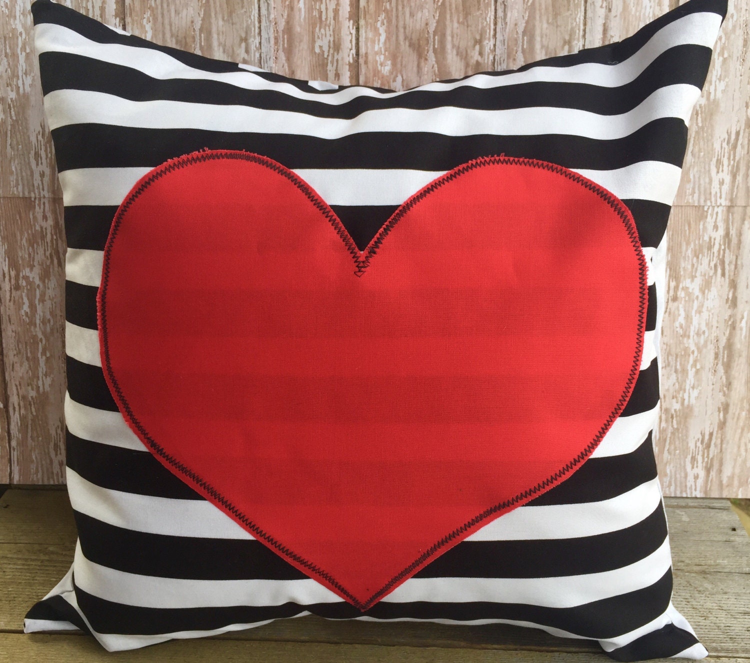 Black and White Stripe Valentine Heart pillow cover
