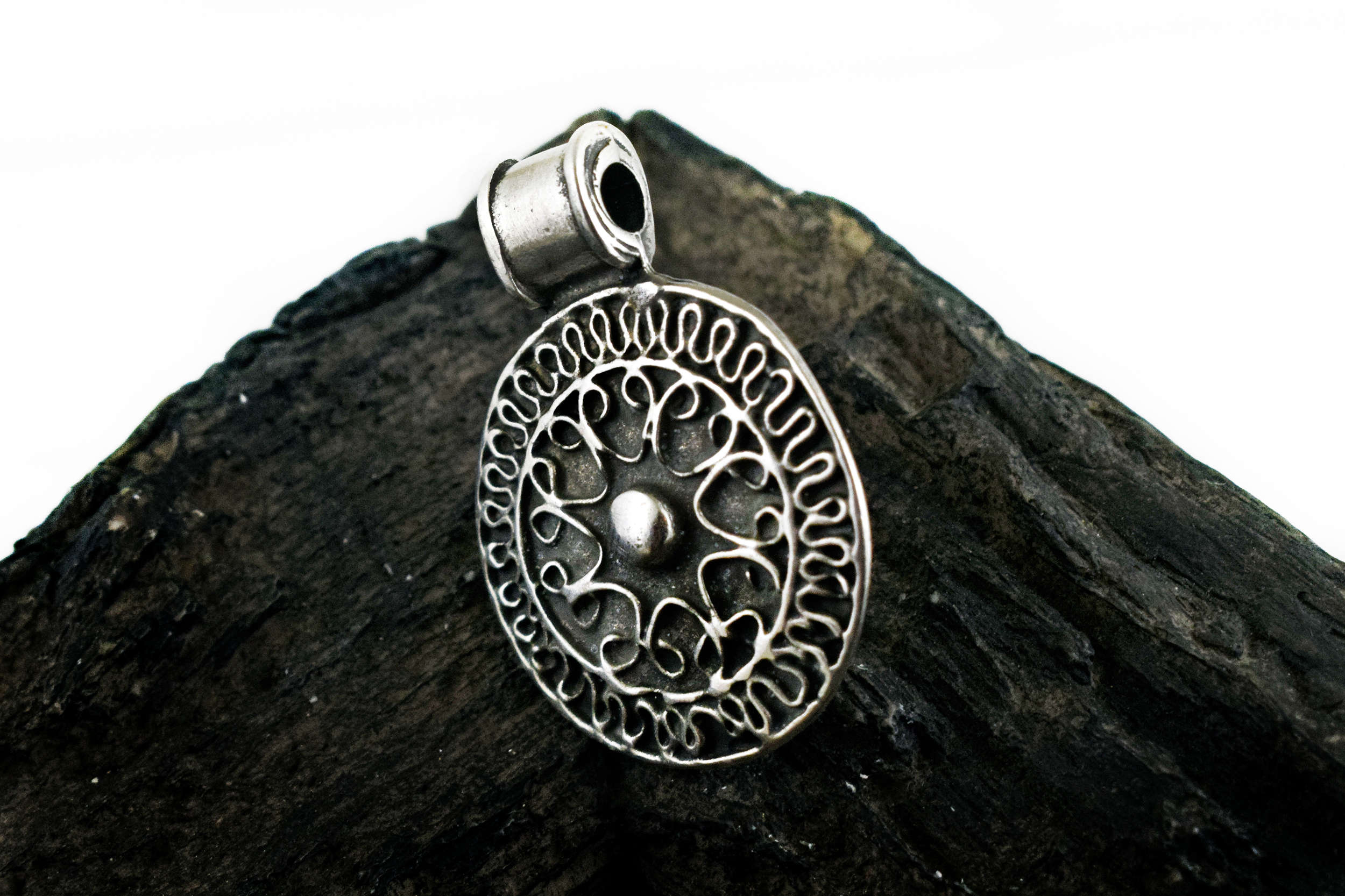 Ethnic Metal Pendant Silver Tone Tribal Pendant 38x30mm for