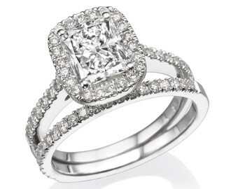 wedding ring set 170 tcw moissanite forever one vvs g h with diamonds 14k white - Woman Wedding Rings wedding ring set 170 tcw moissanite forever one vvs g h with diamonds 14k white - Woman Wedding Rings