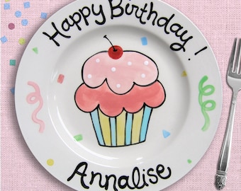 Pink Birthday Plate - Personalized First Birthday Gift - Pink Cupcake Plate - Birthday Girl - Personalized Birthday Plate 1st Birthday