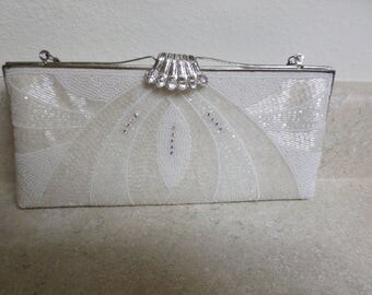 Vintage White Beaded Handbag Clutch MISUNG Handbags