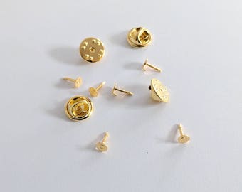 Gold Plated Round, Squeeze Clutch Back, Blank Tie Tack/Lapel Pins 10 in a Pack , CLJewelrySupply