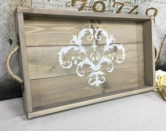 Wood serving tray - shabby chic decor - smoky gray