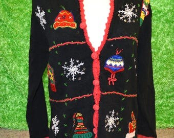 Medium vintage, Sexy, Ugly Christmas Sweater, Vintage with sparkle grandma sweater, ugly sweater party