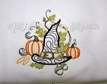 Halloween Sweatshirt Embroidered Halloween Witches Hat With Pumpkins Sweatshirt, Embroidered Halloween Clothes, Fall Sweatshirt Witches Hat