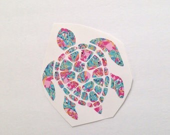 Lilly Pulitzer Inspired Sea Turtle Decal, Cup Decal, Truck Decal, Car Decal, Bottle Decal, Beachy Decal, Preppy Decal