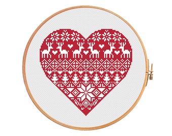 Nordic heart - cross stitch pattern - christmas heart traditional pattern ornament merry christmas decoration xmas Scandinavian