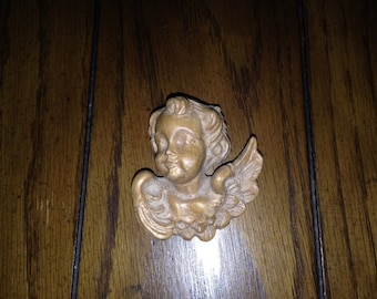 Vintage (1970s) Italian Olive Wood Carved Cherub