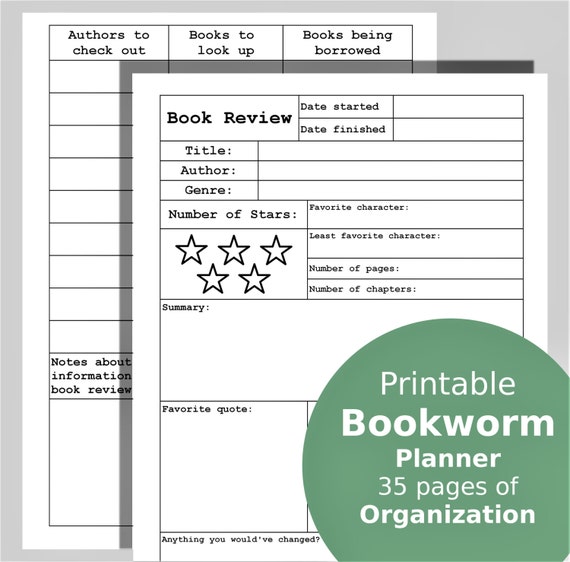 Printable Planner Review | bookworm printable planner book review sheet tbr list making Printable Planner Review | bookworm printable planner book review sheet tbr list making