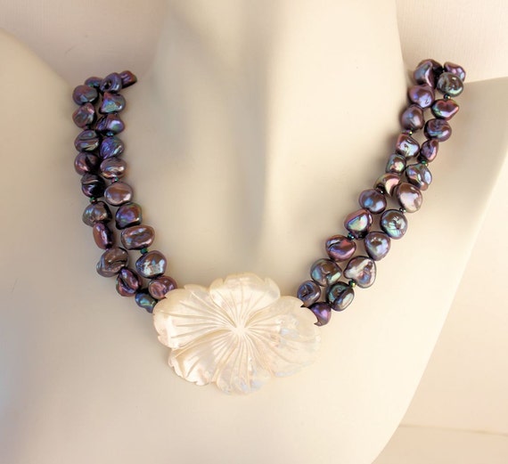 Keishi Pearl Plumeria Necklace Keishi Pearl Frangipani