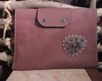 Medium Brown leather 8 1/2 X 11 notepad cover- fits I-Pad