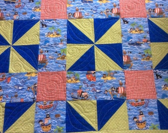 Handmade quilt. Cute pirates baby quilt. Free postage/shipping