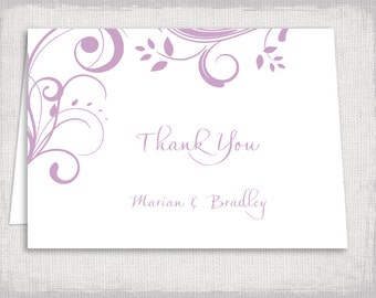 Thank you card templates - Printable Lilac "Scroll" wedding thank you cards - DIY thank you templates in pastel purple - YOU edit download