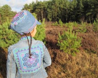 hippie, Boho , Festival , Hmong jeans jacket, upcycled clothing