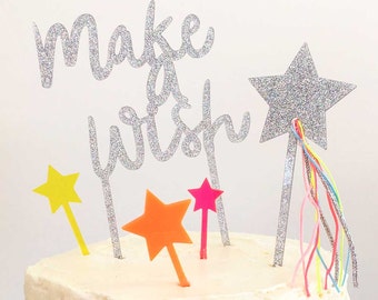 Make-A-Wish Cake Topper, Meri Meri Birthday Cake Toppers, Silver Glitter Cake Topper, Birthday Cake Star, small star picks sold SEPARATELY