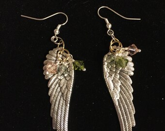 Silver plated Angel wings with Swarovski crystal earrings