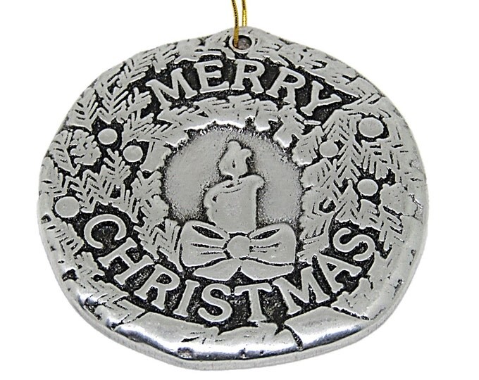 Vintage Merry Christmas Wreath | Pewter Christmas Ornaments | Wilton Armetale Christmas Ornament | Vintage Christmas Teen