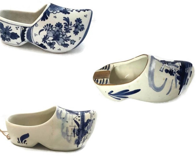 Vintage Delft Hand Painted Ceramic Dutch Shoe - Set of 3 Delft Shoes - Vintage Home Decor,