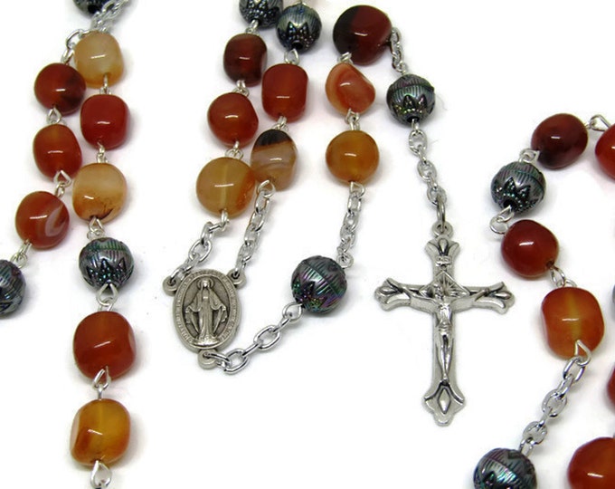 Colorful Rosary, Stone Rosary, Metal Prayer Beads, Miraculous Miracle Rosary, Spiritual Jewelry, Gift for Parent, Catholic Gift, OOAK Rosary