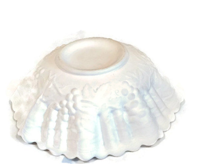 ANTIQUE Imperial Milk Glass Bowl | Grape Design Fruit Bowl with Fluted Edge Mid Century Decor