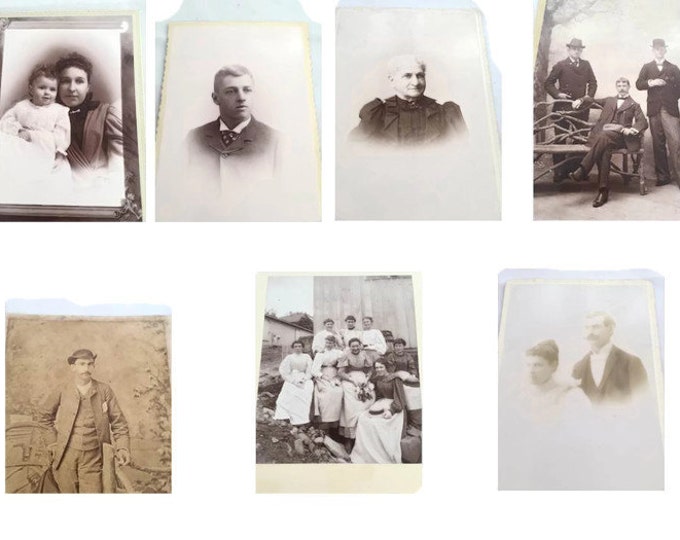 Antique Cabinet Cards Lot - 7 Piece Lot Black and White Photos - Antique Photography,