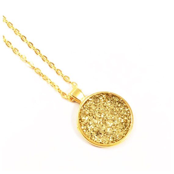 Gold Glitter Pendant Necklace by PrettyDaintyJewel on Etsy