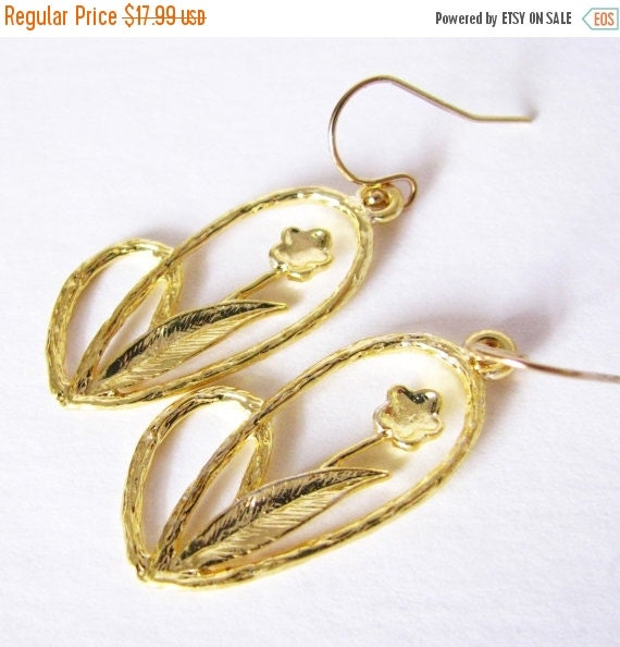 SALE Golden Flower Dangle Earrings Modern Sleek by Studio10102