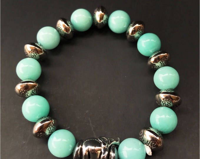 Green bracelet - Elephant bracelet - Aqua bracelet - Stretch Bracelet - Blue bracelet - Aqua blue bracelet - Light green bracelet