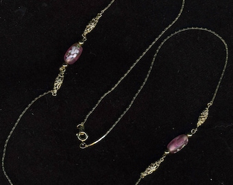 Necklace, Gold Chain with Pink Glass Beads