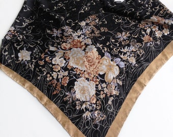 Brown Floral Satin Head Scarf Birthday Gift for friend Hospital cancer donation gift, Thank you gifts, Fundraiser items, Satin paisley scarf