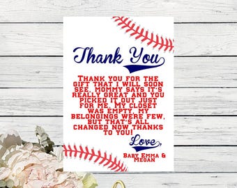 Baby Shower- Thank You Card - Personalized- Baseball Matching design ***Digital File*** (Baby-BaseballthxPsnlzd)