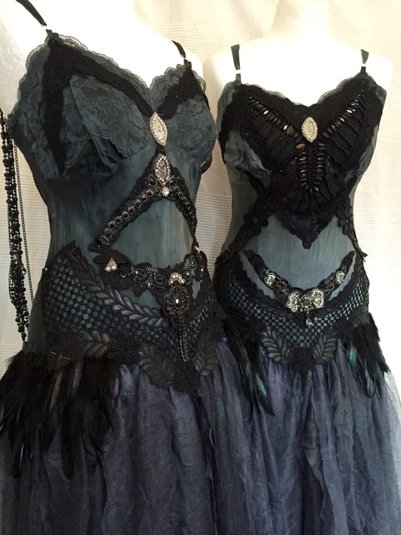 Raven black new years party dress ,black wedding dress,black swan wedding dress,witches wedding dress,vampire wedding dress,black goth weddi by RAWRAGSbyPK steampunk buy now online