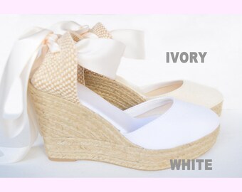 Pure Ibiza Wedge Platform Lace Up Espadrilles ivory or white Boho Beach wedding style
