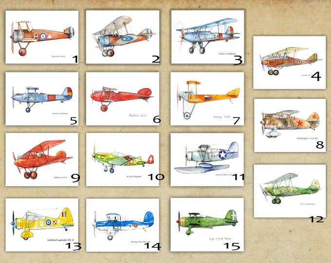 Airplane nursery ANY Set 8x10 prints YOUR choice Military airplane collection Retro aviation Prop aircraft Boys nursery wall art