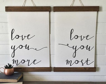 love you more, love you most/canvas art print/wood sign/canvas print/wall decor/set of 2/wall art
