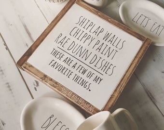 Rae Dunn Dishes // Shiplap // Coffee // Chippy Paint // Farmhouse // Rustic // Rae Dunn Clay // Painted Wood Sign