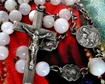 Vintage French Mother of Pearl Rosary, Vintage MOP Rosary, Vintage Mother of Pearl Rosary