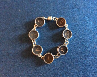 Antique Typewriter Key and Charm Bracelet