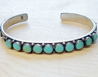 Vintage sterling silver and blue turquoise cuff bracelet - native american jewelry - natural turquoise - vintage jewelry - boho chic