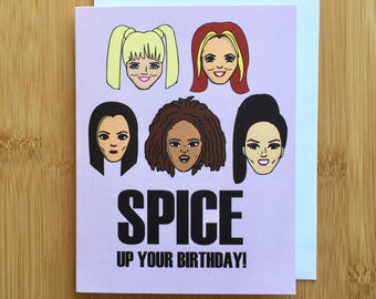 Spice Girls Birthday Card - 90s card, girl band birthday card, throwback birthdaycatd, Spice up your birthday card