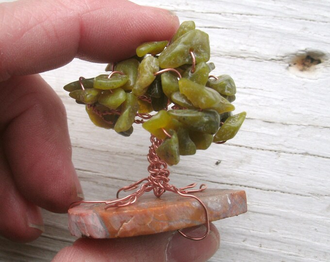 Miniature Tree Serpentine and copper, stands 1 3/4" tall, fairy garden tree, mini decor, terranium, gift, temp mounting can be changed