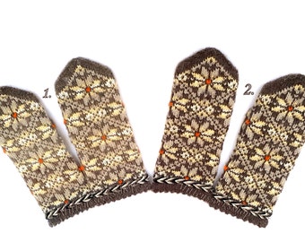 Beige Brown Wool Mittens Beige Brown Wool Gloves Hand Knitted Mittens Hand Knit Gloves Winter Gloves Warm Mittens Patterned Latvian Mittens