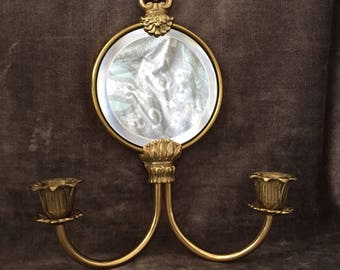 Vintage Brass mirror candle holder wall sconce