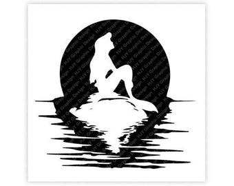 Disney, Little Mermaid, Ariel, Sunset, Water, Fins, Illustration, TShirt Design, Cut File, svg, pdf, eps, png, dxf
